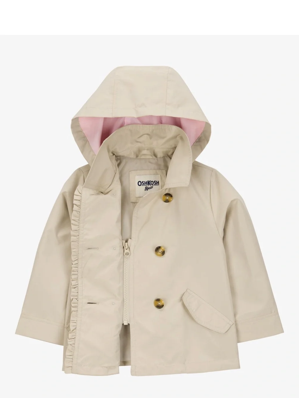 OshKosh B'gosh Cream Hooded Raincoat with Pink Lining